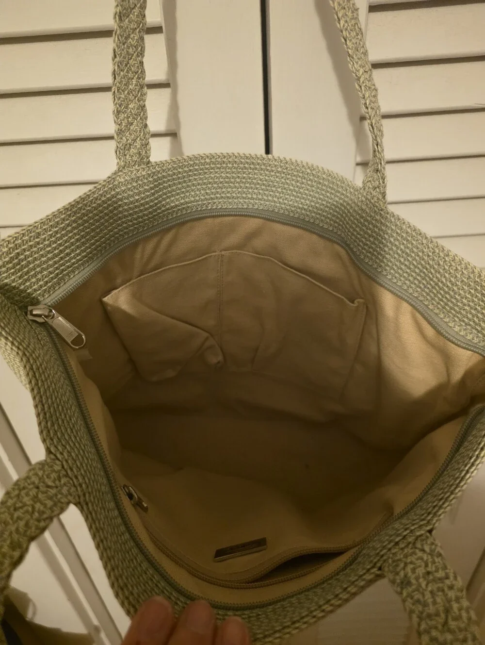 Talbots Woven Tote in Light Beige, Sage Green, Cream -Like New!!